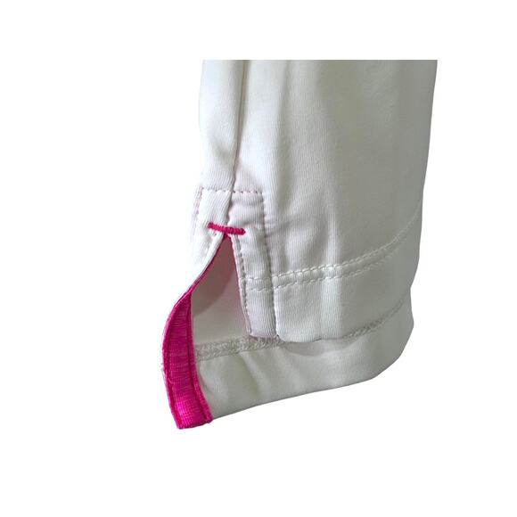 Peter MIllar White 1/4 Button Elbow Sleeve Polo Shirt Pink Blue Striped Trim - Picture 3 of 8